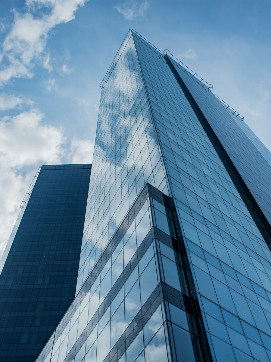 Modern office building, seen from below